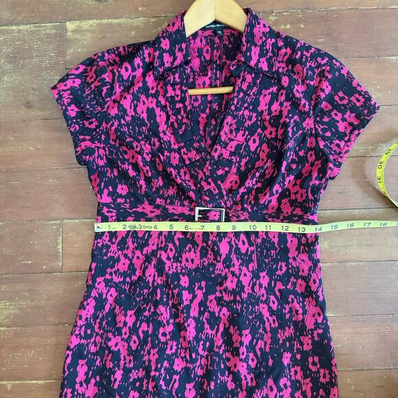 EXPRESS DESIGN STUDIOS Black Pink Faux Wrap Blouse Office Siren Top Y2K Fairy XS - Picture 10 of 12